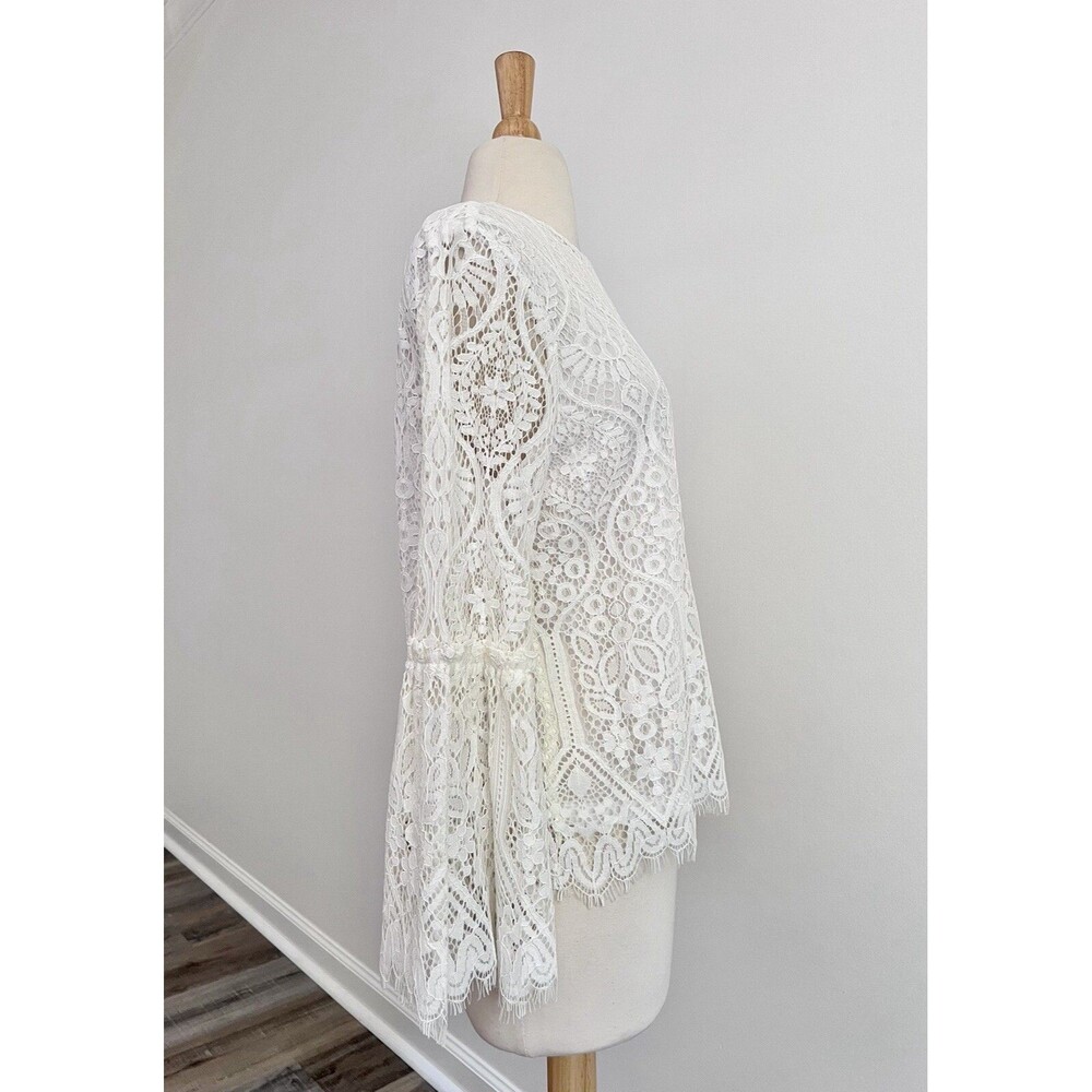 Worthington Soft Luxurious Cream Lace Bell Sleeve Blouse Top Women Sz M Boho - Picture 4 of 9